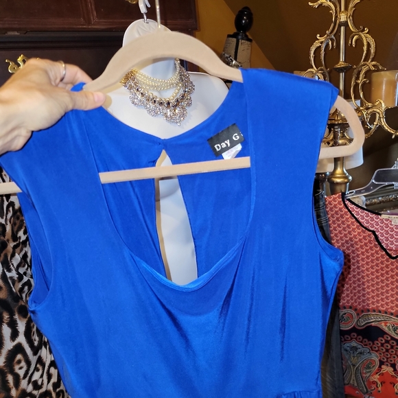 Blue jumpsuit wide leg shoulder pads slinky figure flattering romper Day G - Picture 2 of 13